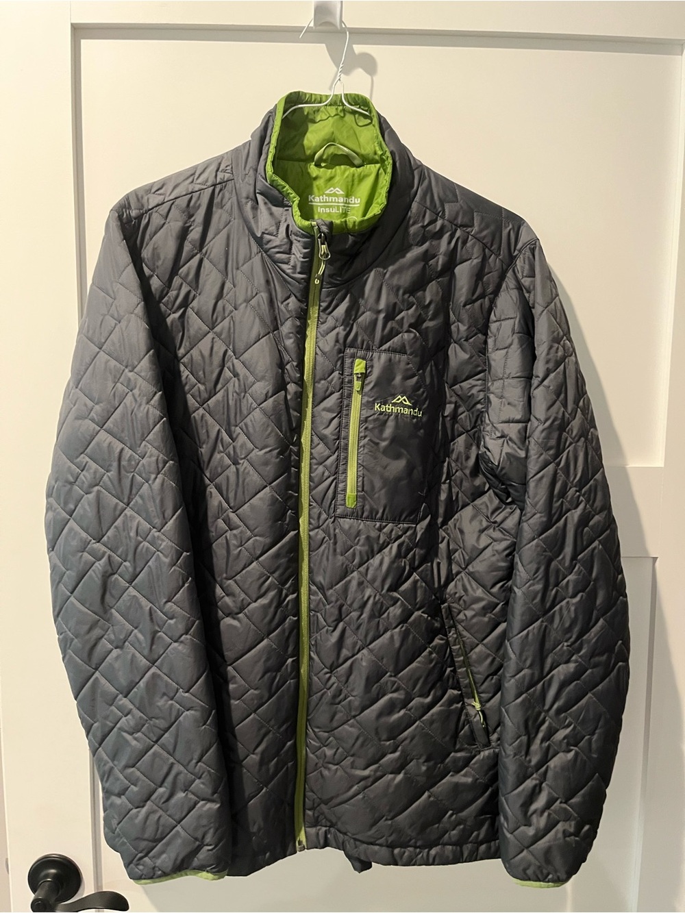 Kathmandu Quilted Men's Jacket in Gray with Lime Accents